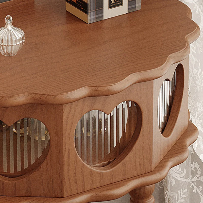 Traditional Vintage Flower Round Rubberwood Glass Plywood Makeup Vanity 1-Storage For Bedroom