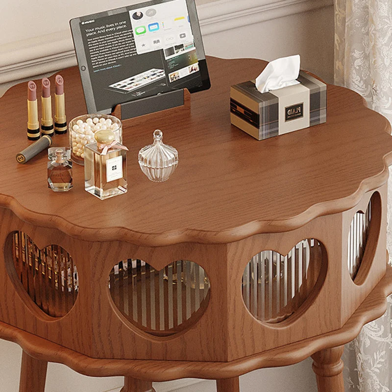 Traditional Vintage Flower Round Rubberwood Glass Plywood Makeup Vanity 1-Storage For Bedroom