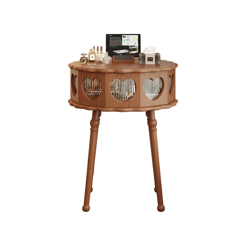 Traditional Vintage Flower Round Rubberwood Glass Plywood Makeup Vanity 1-Storage For Bedroom