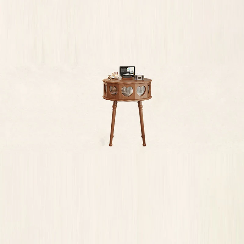 Traditional Vintage Flower Round Rubberwood Glass Plywood Makeup Vanity 1-Storage For Bedroom