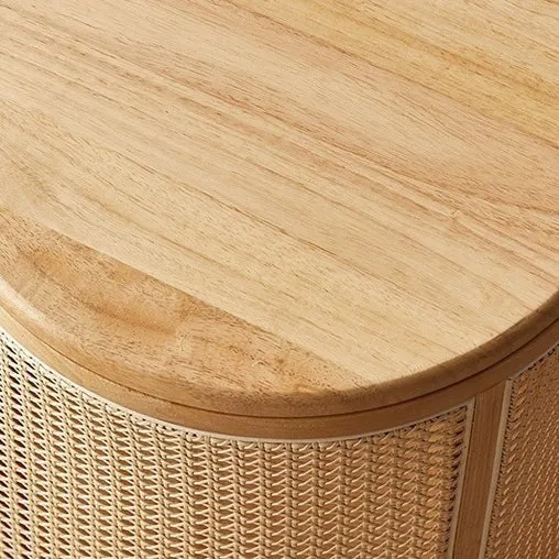 Traditional Japanese Cylinder Rubberwood Plastic Rattan End Table 1-Storage For Living Room