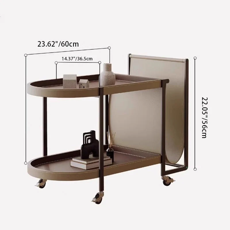 Modern Minimalist Elliptical Carbon Steel Saddle-Style Faux Leather Stainless Steel Shelves Side Table 2-Tier Movable For Living Room