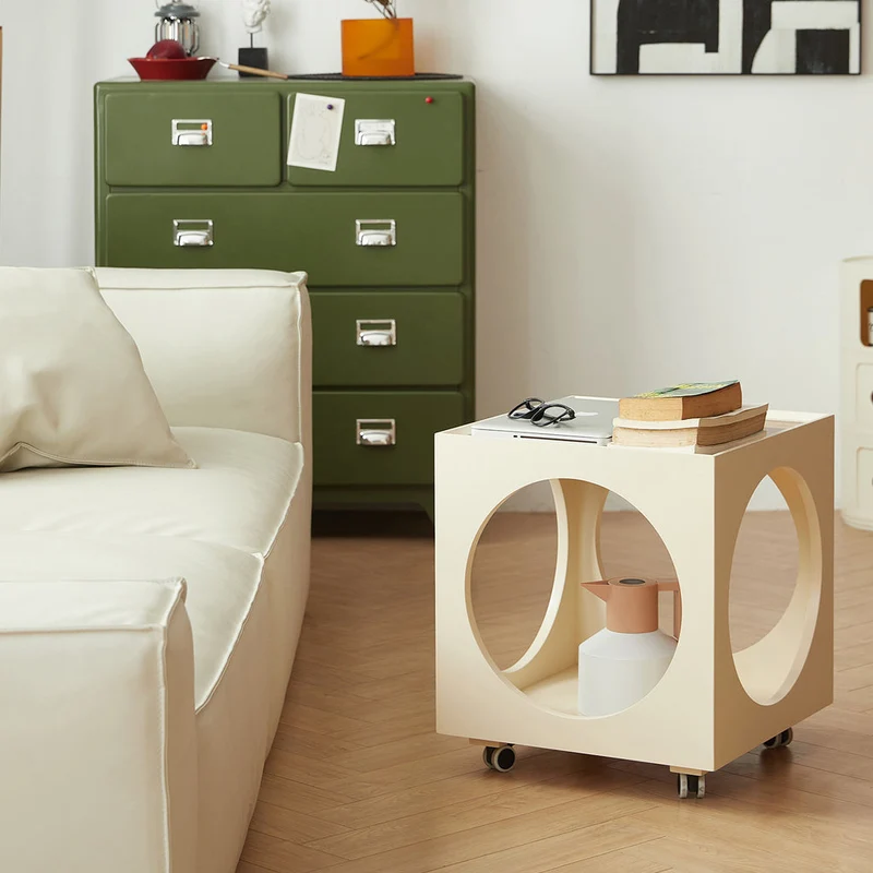 Modern Minimalist Removable Square Glass Plywood End Table 2-Tier For Living Room