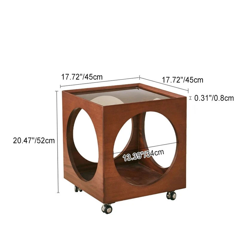 Modern Minimalist Removable Square Glass Plywood End Table 2-Tier For Living Room