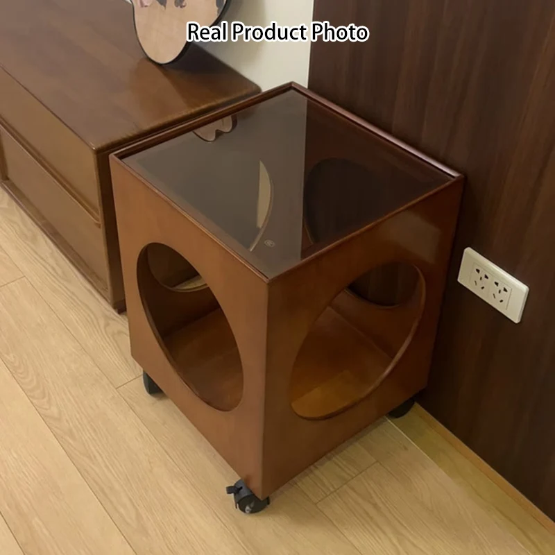 Modern Minimalist Removable Square Glass Plywood End Table 2-Tier For Living Room