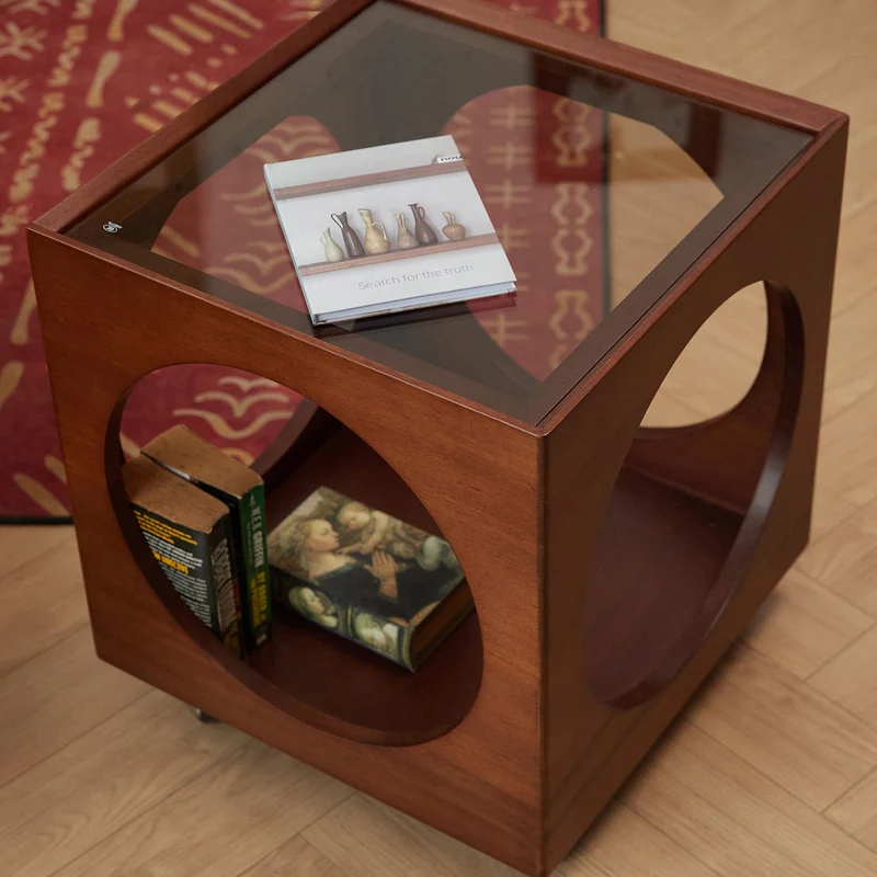 Modern Minimalist Removable Square Glass Plywood End Table 2-Tier For Living Room