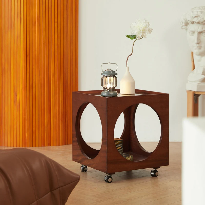 Modern Minimalist Removable Square Glass Plywood End Table 2-Tier For Living Room