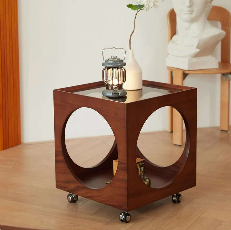 Modern Minimalist Removable Square Glass Plywood End Table 2-Tier For Living Room