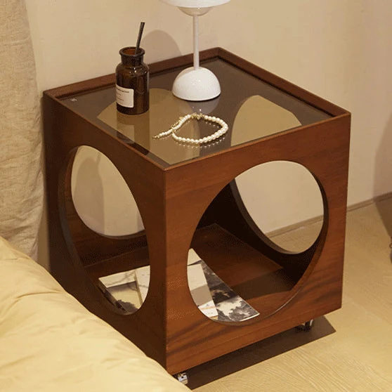 Modern Minimalist Removable Square Glass Plywood End Table 2-Tier For Living Room