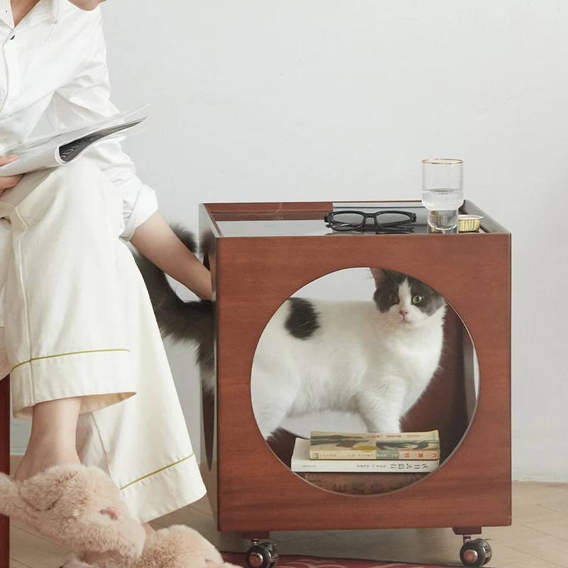 Modern Minimalist Removable Square Glass Plywood End Table 2-Tier For Living Room