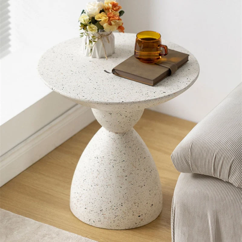Contemporary Nordic Round Hourglass Magnesium Oxide End Table For Living Room