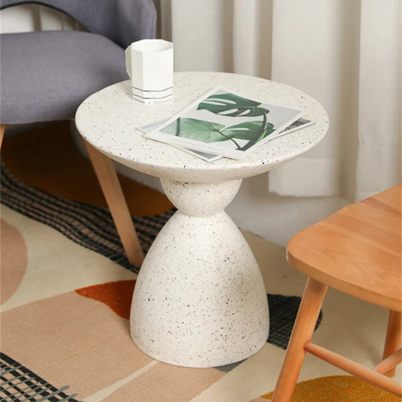 Contemporary Nordic Round Hourglass Magnesium Oxide End Table For Living Room