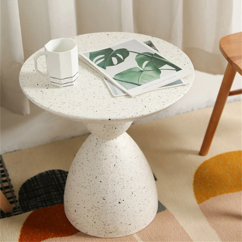 Contemporary Nordic Round Hourglass Magnesium Oxide End Table For Living Room