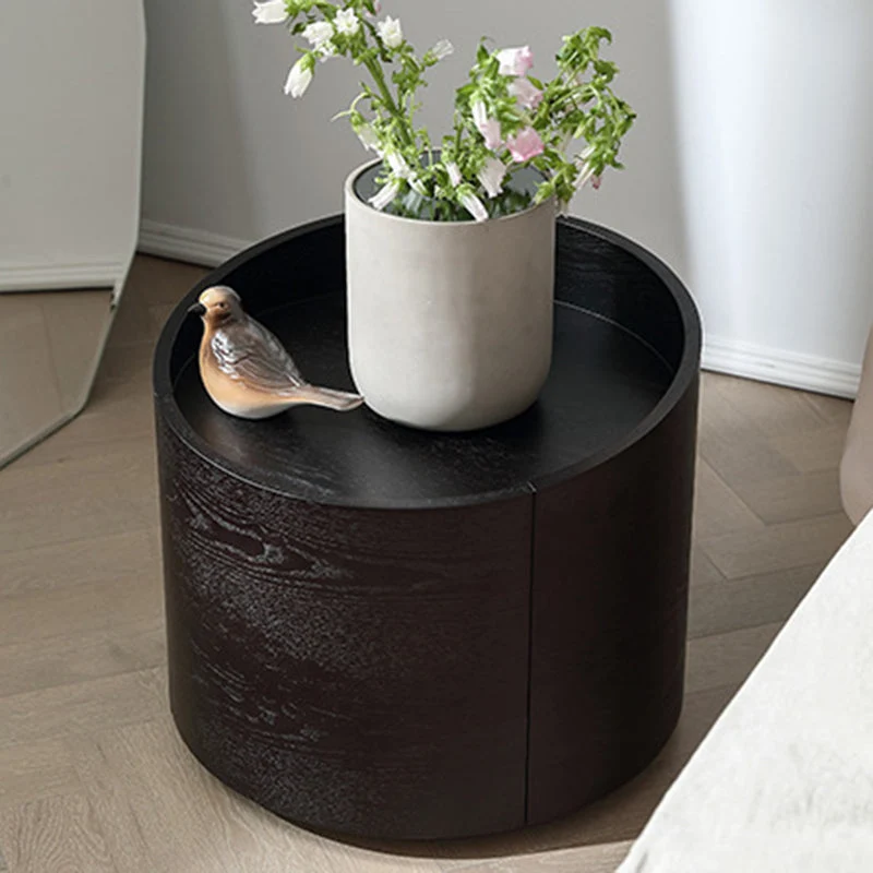 Modern Minimalist Round Cylinder Plywood Nightstand 1-Drawer For Bedroom