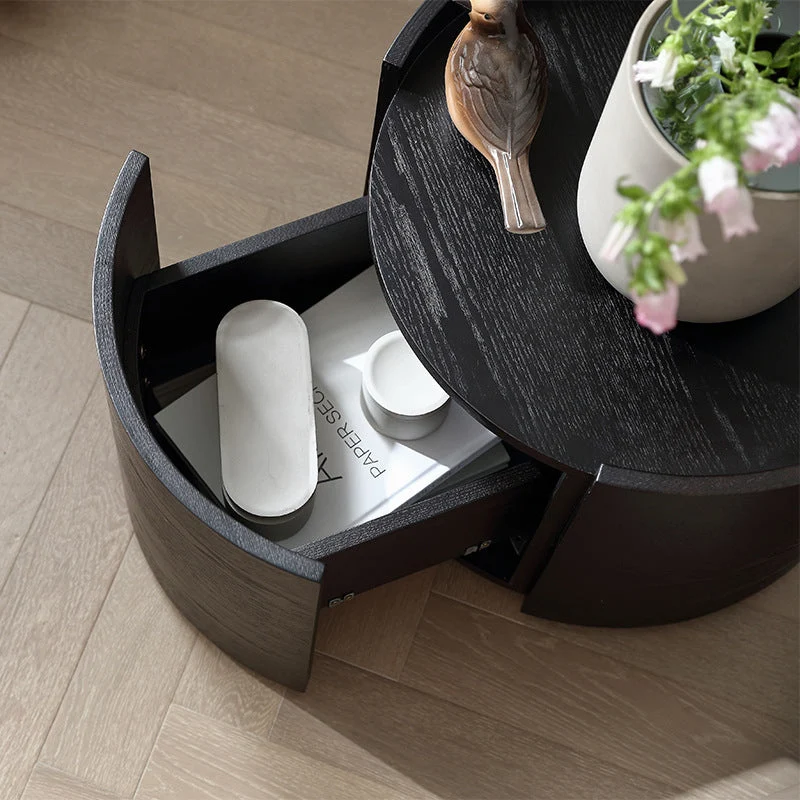 Modern Minimalist Round Cylinder Plywood Nightstand 1-Drawer For Bedroom