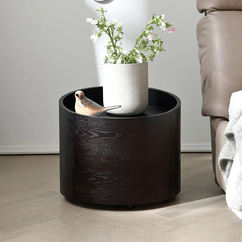 Modern Minimalist Round Cylinder Plywood Nightstand 1-Drawer For Bedroom