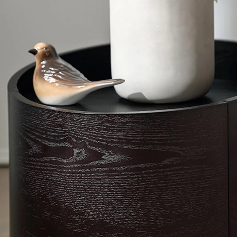 Modern Minimalist Round Cylinder Plywood Nightstand 1-Drawer For Bedroom