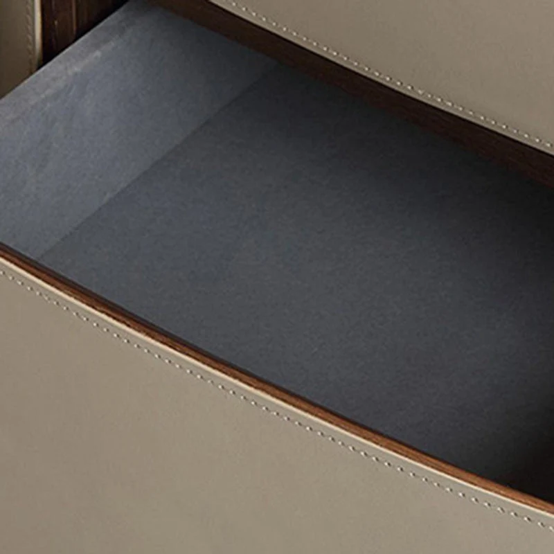 Modern Minimalist Elliptical Slate Saddle-Style Faux Leather Walnut Velvet Nightstand 2-Drawer For Bedside