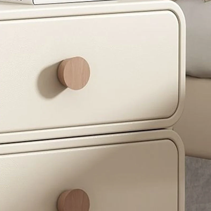 Contemporary Scandinavian Square Tabletop MDF Solid Wood Faux Leather Stainless Steel Nightstand 2-Drawer For Bedroom