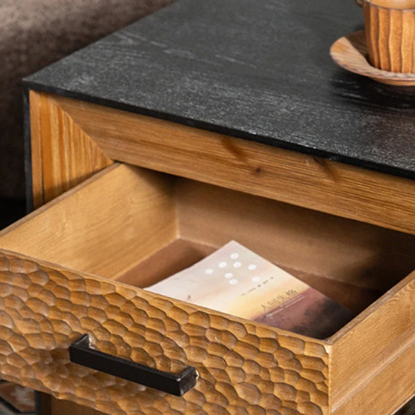 Traditional Vintage Square Frame Fir Wood MDF Veneer Side Table 1-Shelf For Living Room