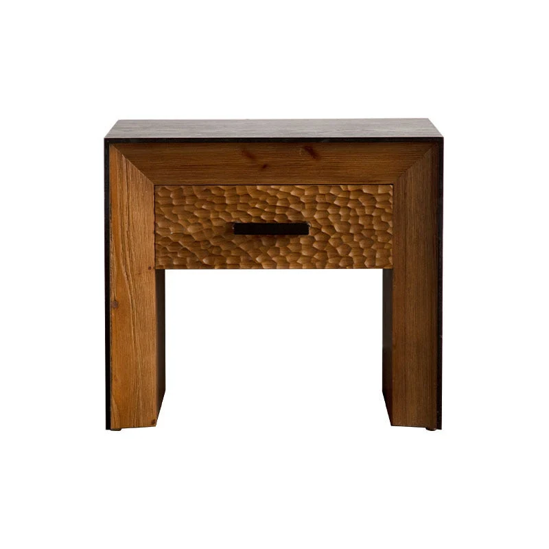 Traditional Vintage Square Frame Fir Wood MDF Veneer Side Table 1-Shelf For Living Room