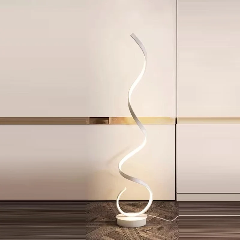 Contemporary Nordic LED Floor Lamp – Curved Iron Frame with PVC Shade for Living Room