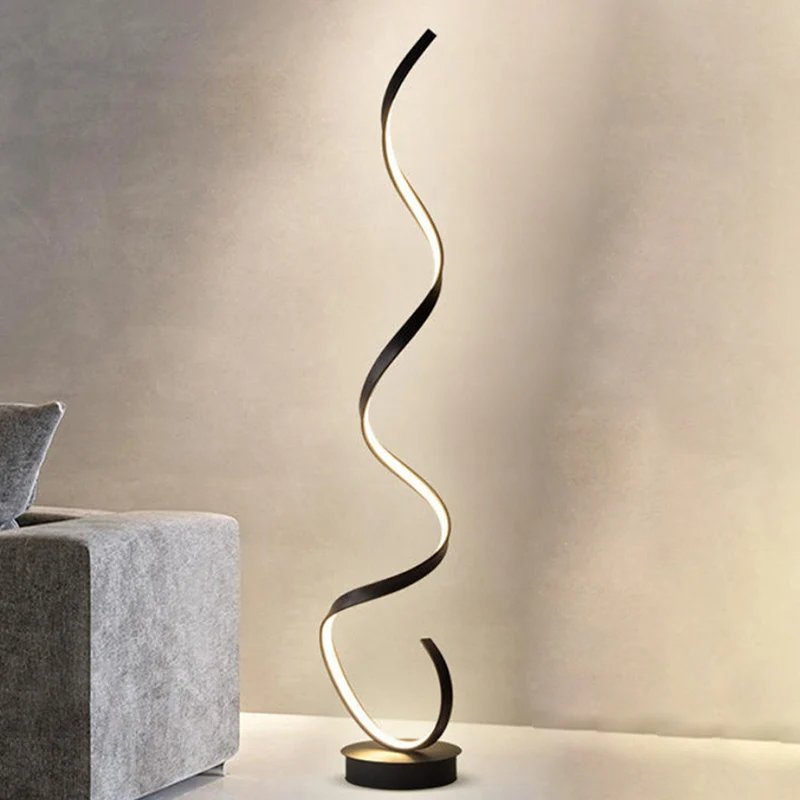 Contemporary Nordic LED Floor Lamp – Curved Iron Frame with PVC Shade for Living Room