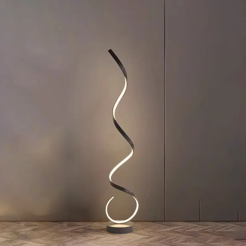 Contemporary Nordic LED Floor Lamp – Curved Iron Frame with PVC Shade for Living Room