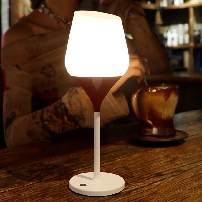 Contemporary Creative Rechargeable PMMA Aluminum Silica Wine Cup LED Table Lamp For Dining Room