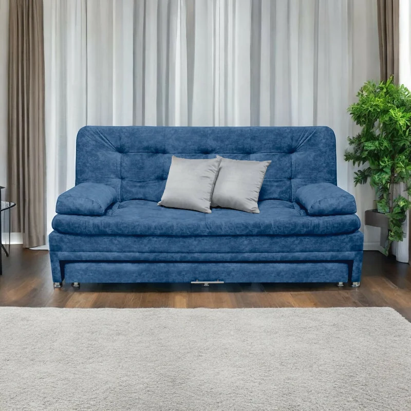 Sofá Cama Nido Tarima Olsen Tela Azul - Incluye Cojines