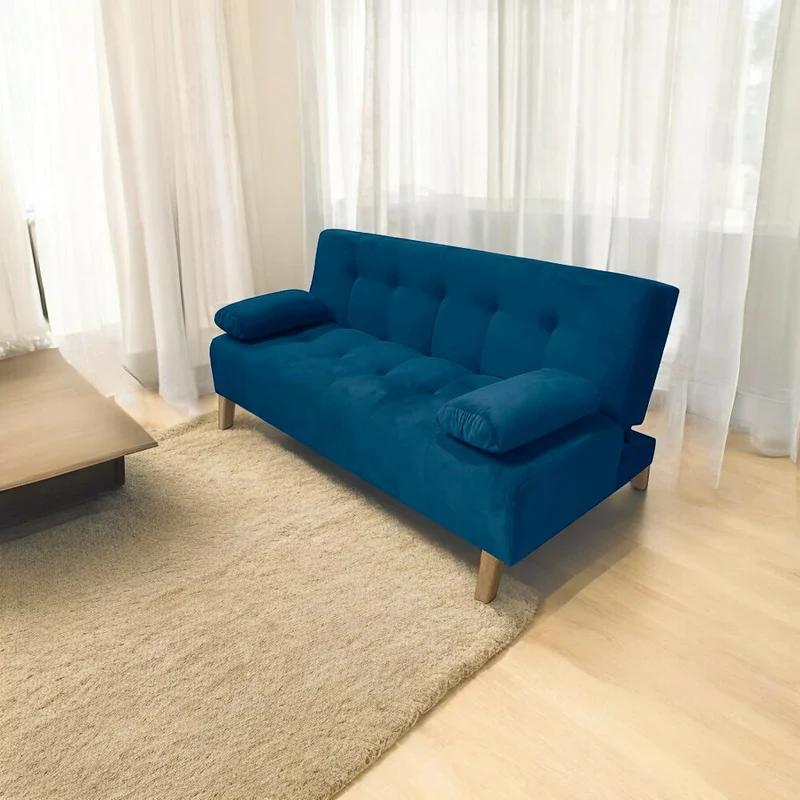 Sofá Cama Glaser 3 Posiciones Tela Azul