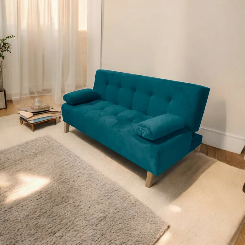 Sofá Cama Glaser 3 Posiciones Tela Turquesa