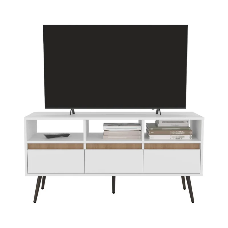 Mesa para TV Aranez, Blanco y Fresno Europeo, para TV Máximo 50" ZF