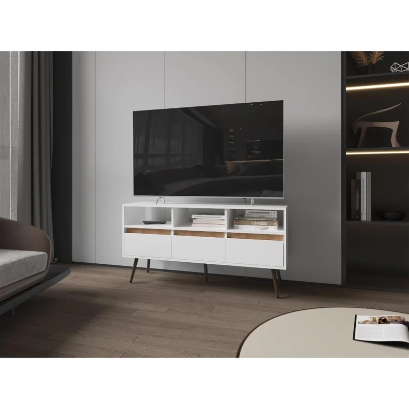 Mesa para TV Aranez, Blanco y Fresno Europeo, para TV Máximo 50" ZF