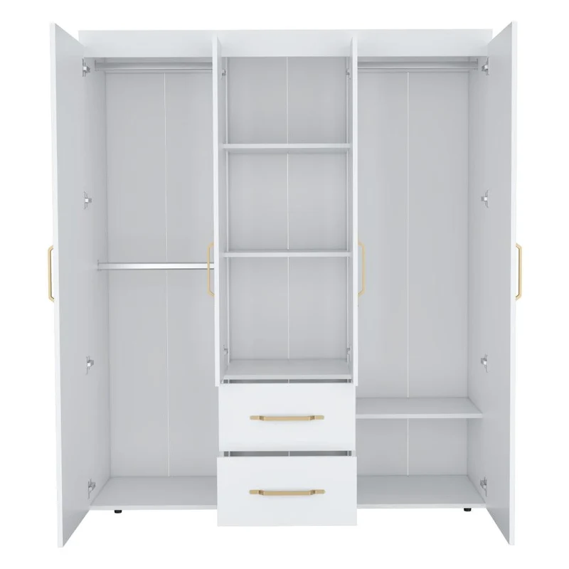 Clóset Bariloche Bombay Eco, Blanco Duqueza y Dorado, con Variedad de Entrepaños y Cuatro Puertas Abatibles ZF