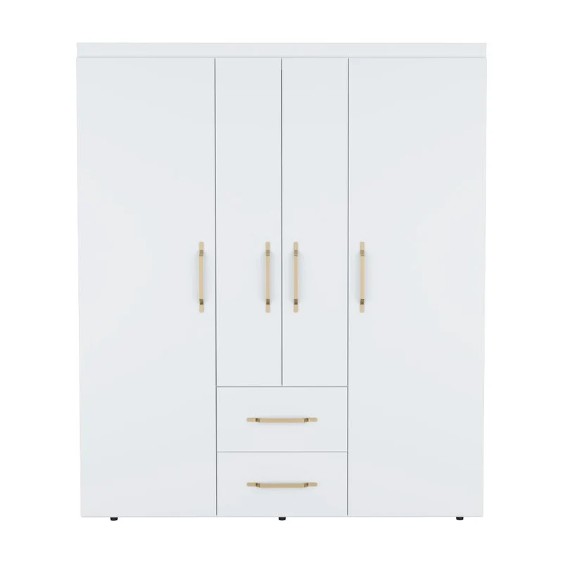 Clóset Bariloche Bombay Eco, Blanco Duqueza y Dorado, con Variedad de Entrepaños y Cuatro Puertas Abatibles ZF