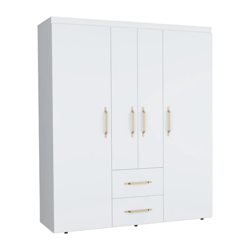 Clóset Bariloche Bombay Eco, Blanco Duqueza y Dorado, con Variedad de Entrepaños y Cuatro Puertas Abatibles ZF