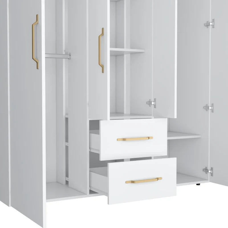 Clóset Bariloche Bombay Eco, Blanco Duqueza y Dorado, con Variedad de Entrepaños y Cuatro Puertas Abatibles ZF