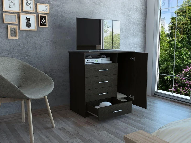 Organizador Barlovento, Wengue, con Cuatro Cajones y una Puerta