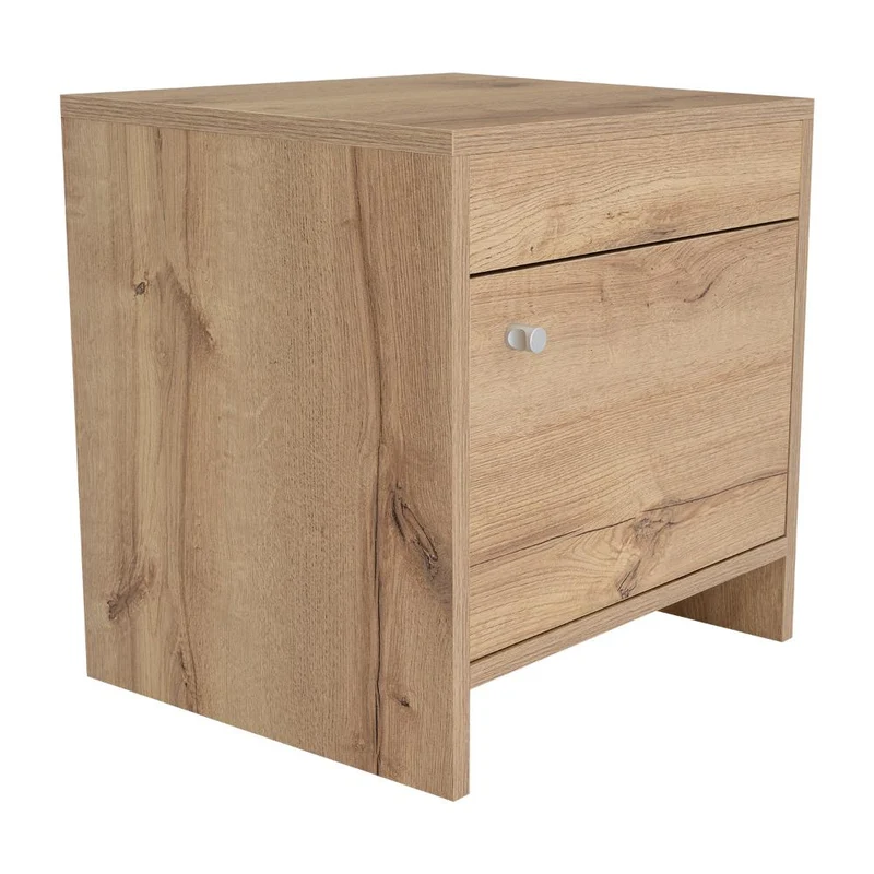 Mesa de Noche Tutto, Café Claro, con Cajón para Guardar Objetos Ideal para Espacios Reducidos