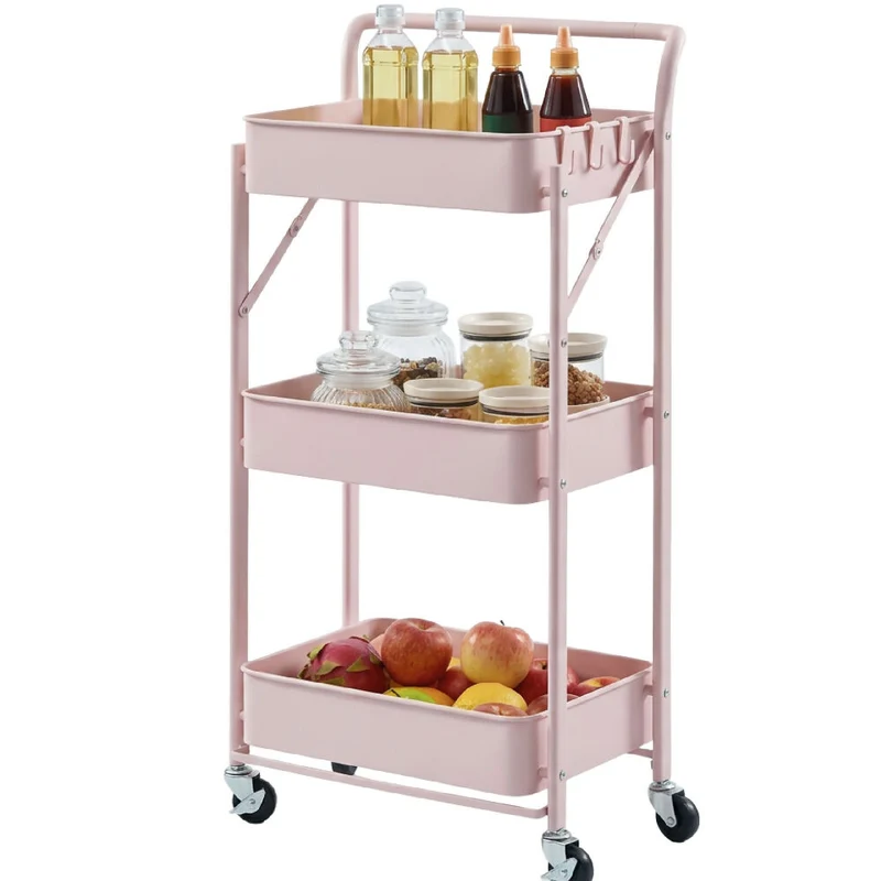 Organizador Metálico Plegable OR08 con Ruedas Carrito Multiusos de 3 Niveles para Cocina y Hogar
