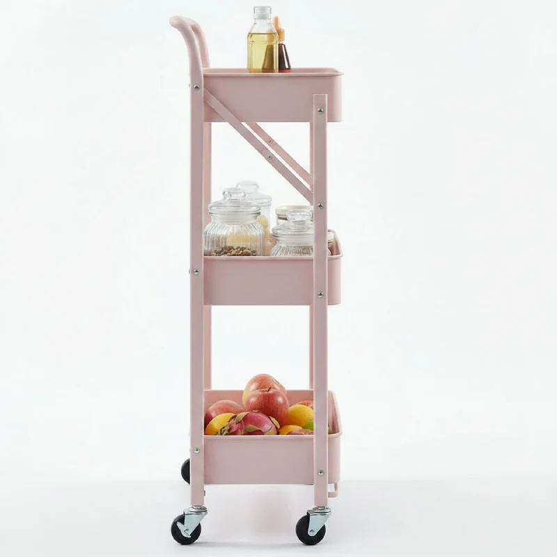 Organizador Metálico Plegable OR08 con Ruedas Carrito Multiusos de 3 Niveles para Cocina y Hogar