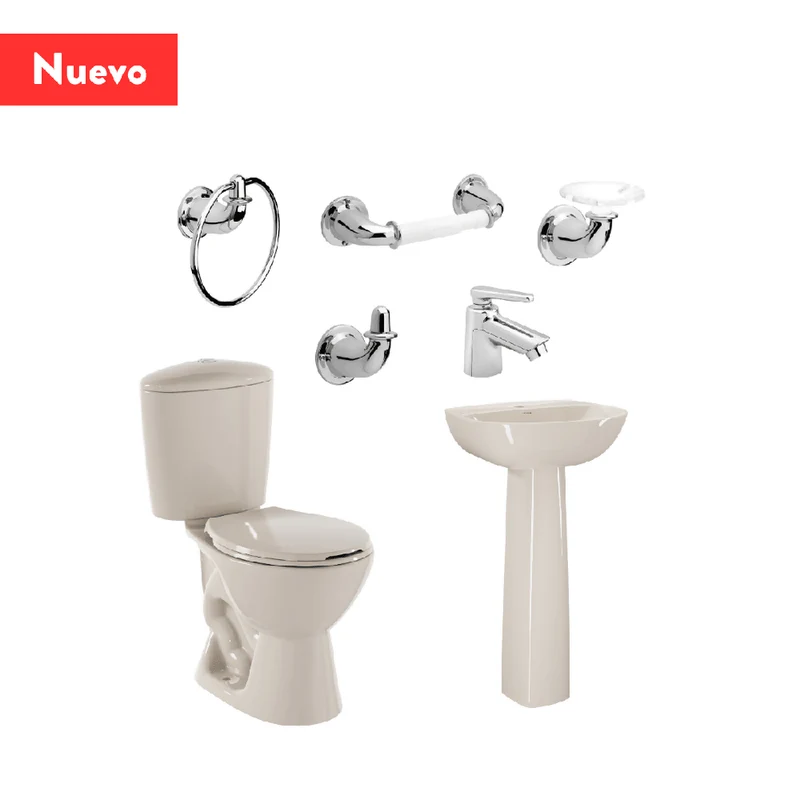 Combo Corona Sanitario Manantial Pro Redondo Botón con Pedestal Beige