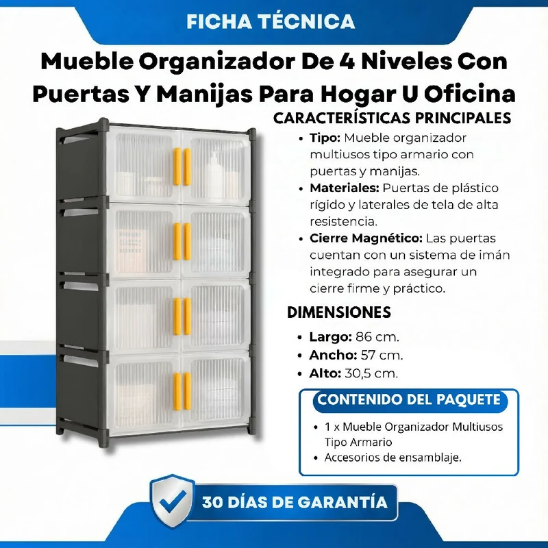 Mueble Organizador 4 Niveles Multiusos Tipo Armario Con Puertas Y Manijas TD-94-1