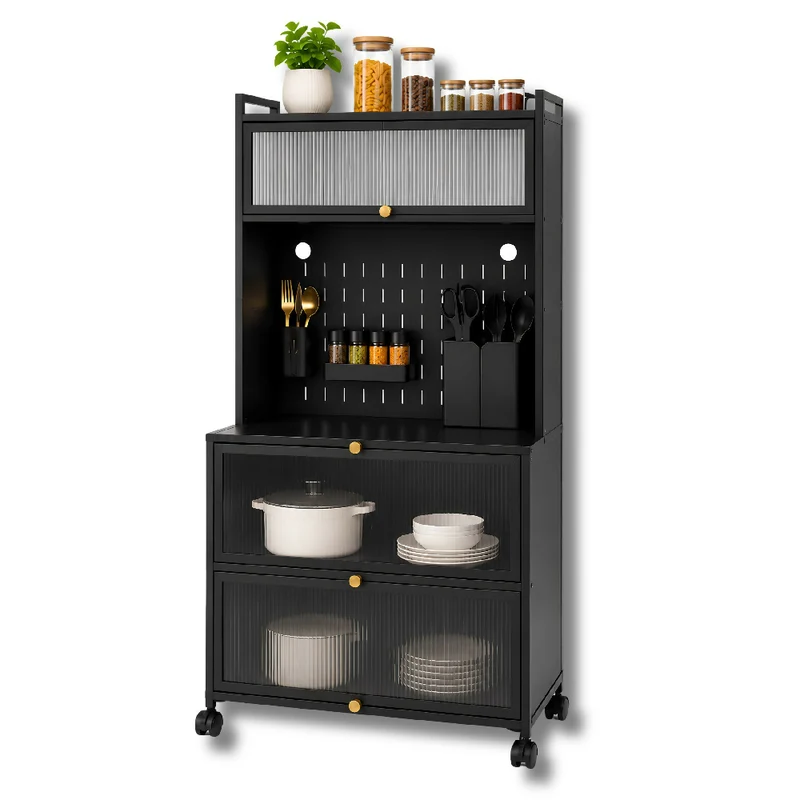 Estante Organizador De 60 CM Cocina Rodante Con Gabinetes Y Soportes