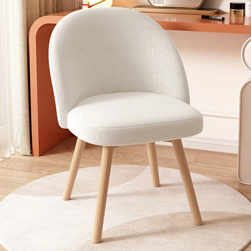 Contemporary Nordic Curved Linen Sherpa Fabric Upholstered Beech Wood Legs Vanity Stool Backrest For Bedroom