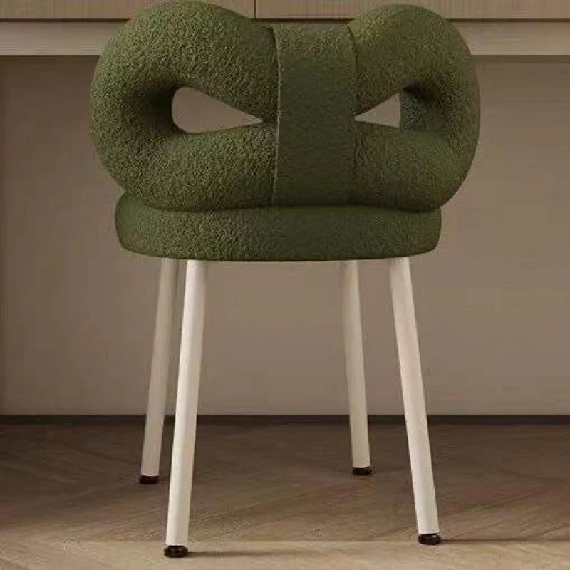 Contemporary Nordic Sherpa Fabric Round Vanity Stool Butterfly Backrest For Bedroom