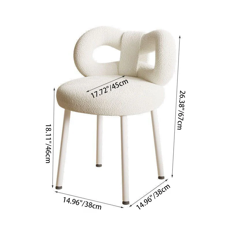 Contemporary Nordic Sherpa Fabric Round Vanity Stool Butterfly Backrest For Bedroom