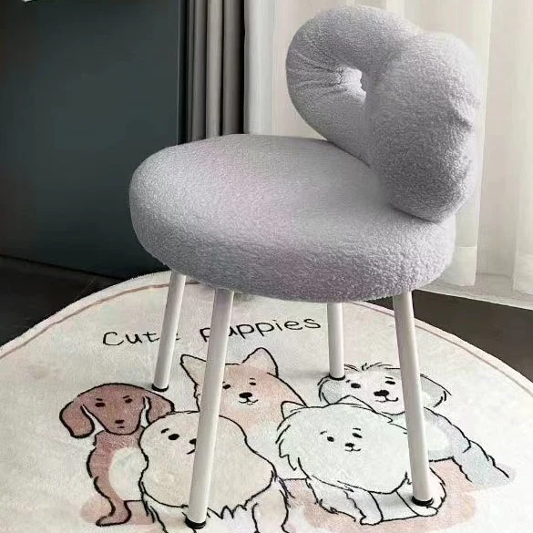 Contemporary Nordic Sherpa Fabric Round Vanity Stool Butterfly Backrest For Bedroom