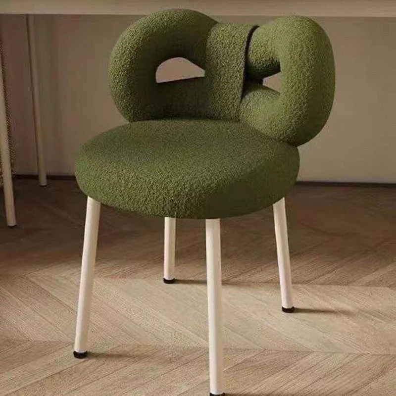Contemporary Nordic Sherpa Fabric Round Vanity Stool Butterfly Backrest For Bedroom
